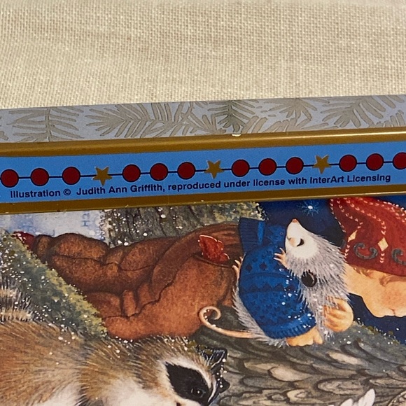 Vintage Cherub Treehouse Christmas Metal Tray Judith Ann Griffith print 90s - Picture 12 of 16